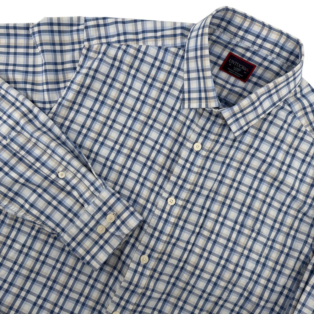 UNTUCKit Button Down Shirt Mens L Blue Plaid Slim Fit Performance Long Sleeve